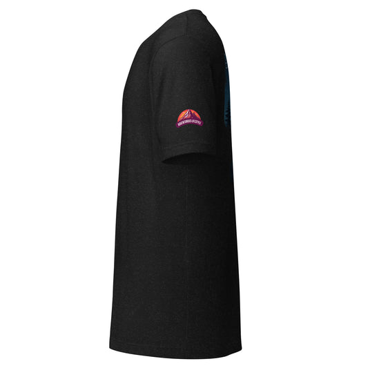 Adventure Awaits Night Valley Tee in Black Heather, left view